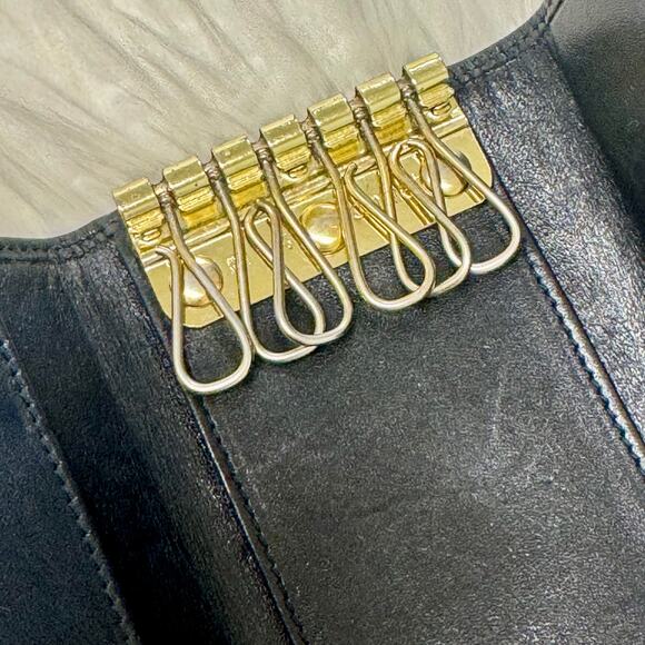 Coach VTG 1990s SLG Trifold Wallet Key Case Pebbled Black Leather Brass Fob - Picture 3 of 13